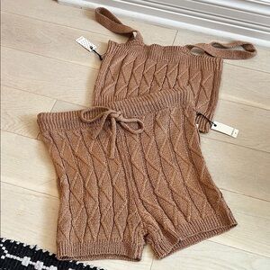 Forever 21 Tan Knit Two-Piece Crop Top and Shorts Set